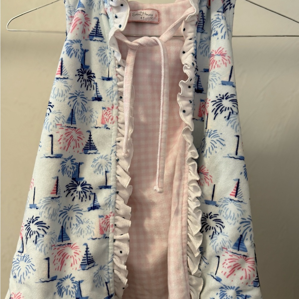 Kids girls swim robe coverup with darling Fireworks Print and ruffles
